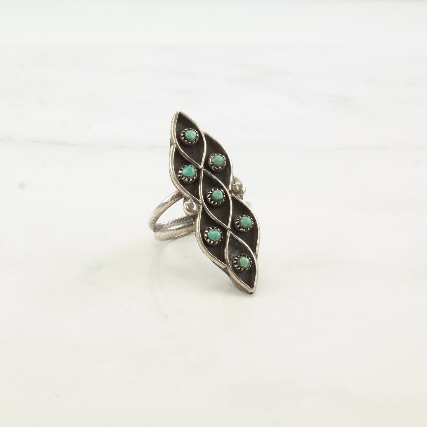 Native American Silver Ring Turquoise Cluster Zuni Sterling Size 7