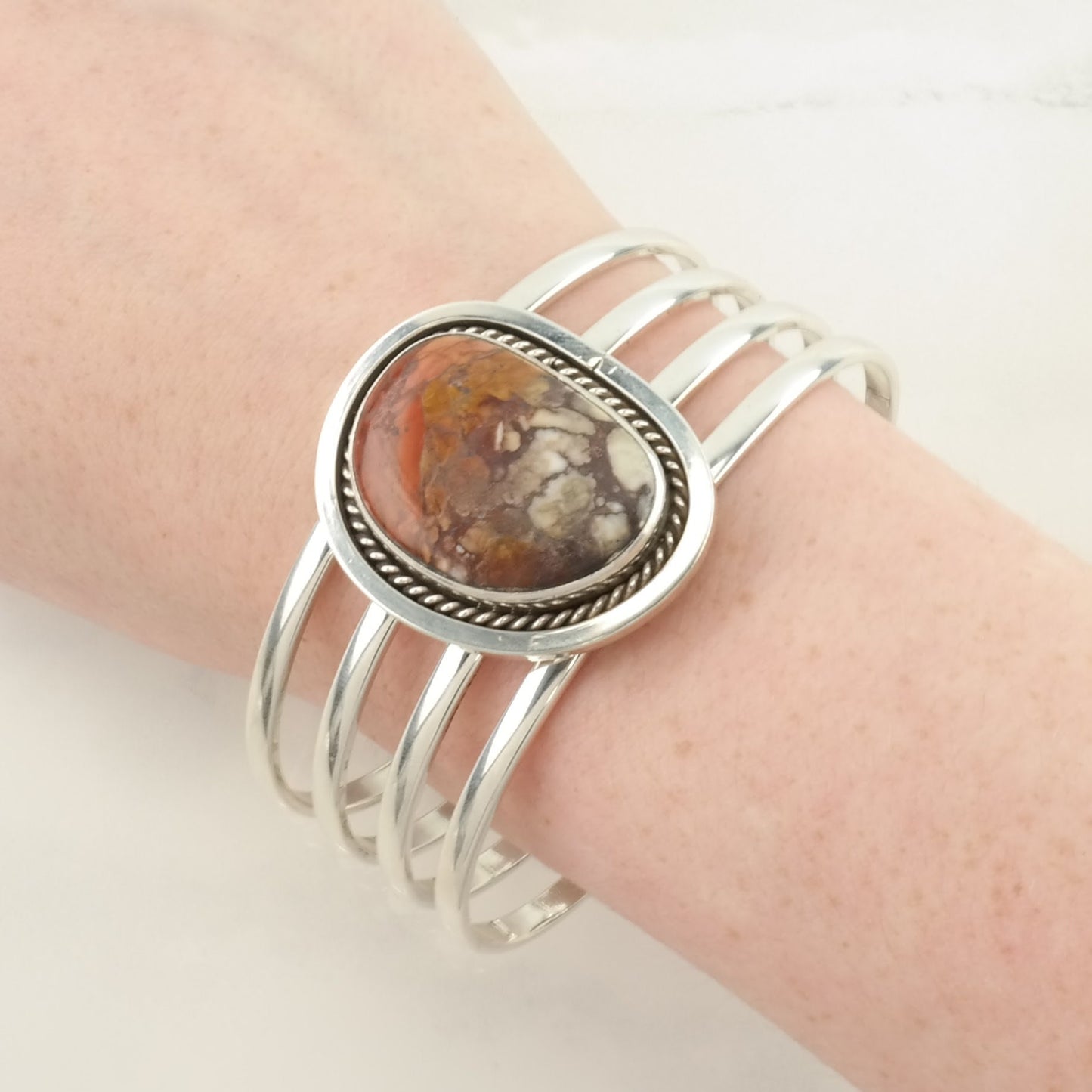 Southwest Sterling Silver Cuff Bracelet Brown Wild Horse