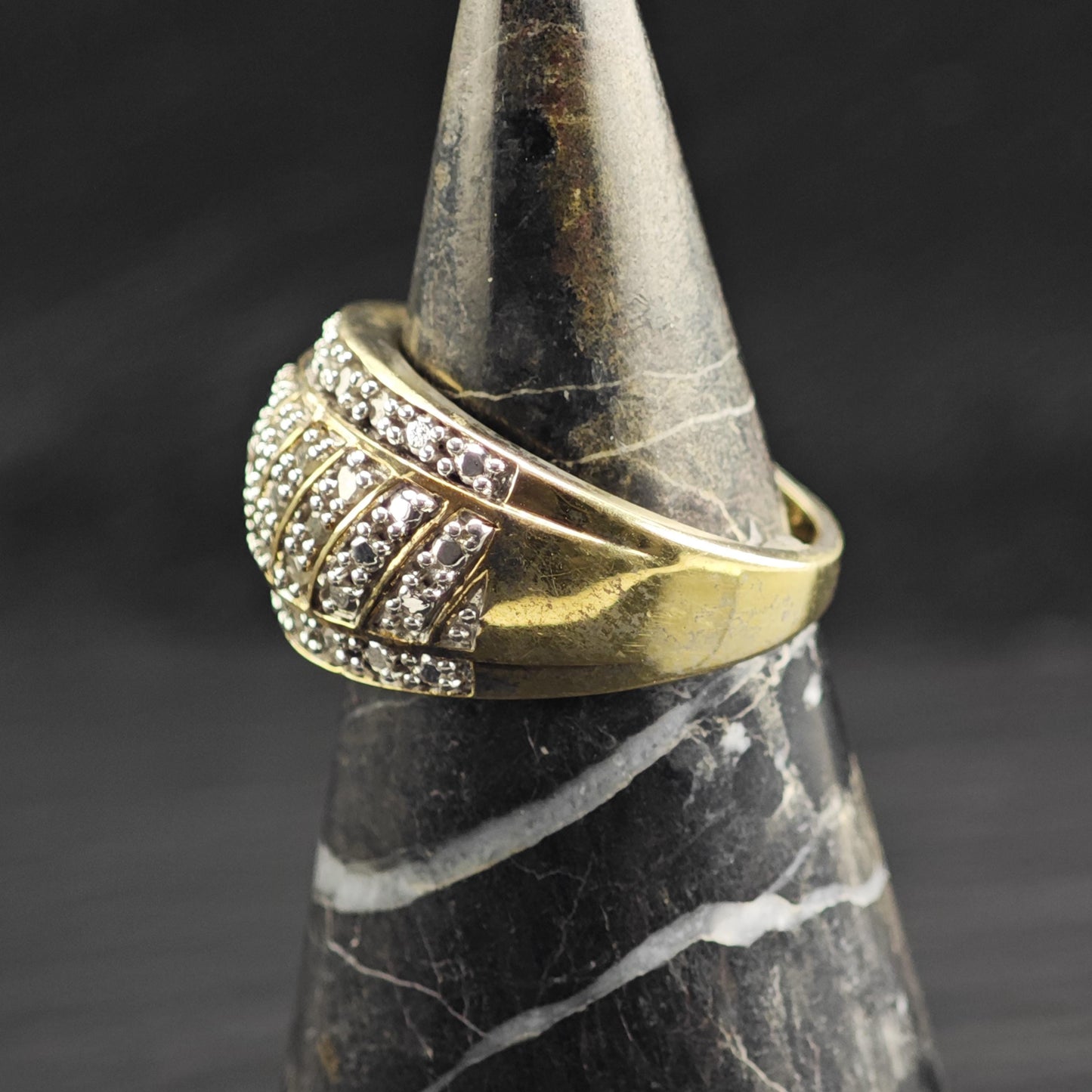 Diamond Gold Plated Sterling Silver Ring Sz 8 R6635