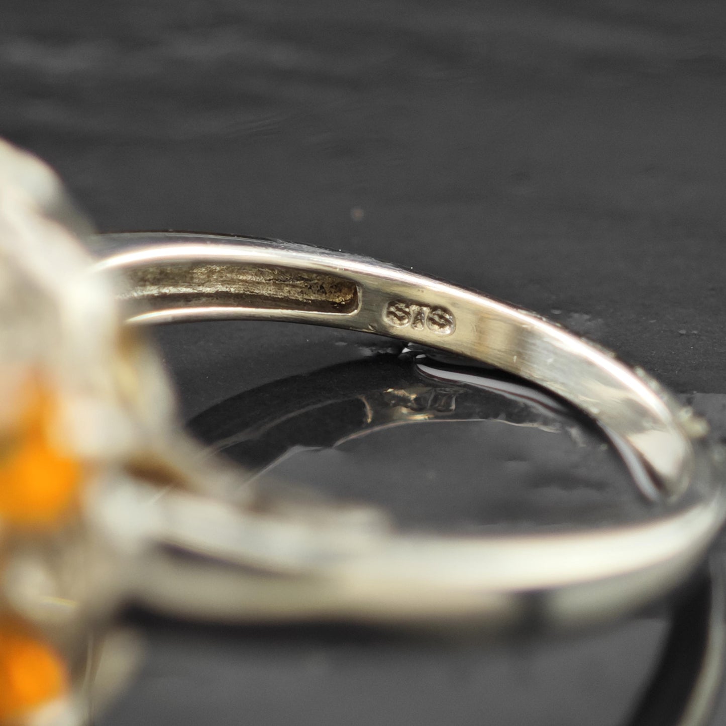 Sterling Silver Ring Orange Gemstone Cluster Size 7 R6207