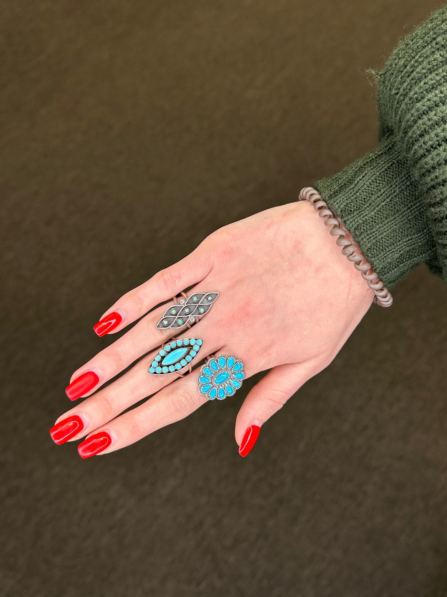 Native American Silver Ring Turquoise Cluster Zuni Sterling Size 7