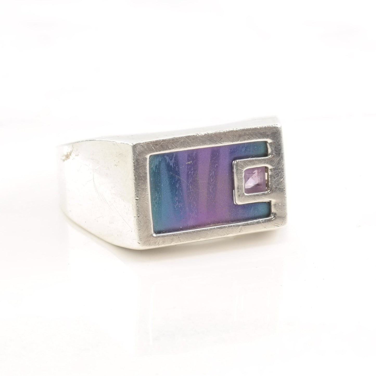 Silver Ring Iridescent Amethyst Size 13