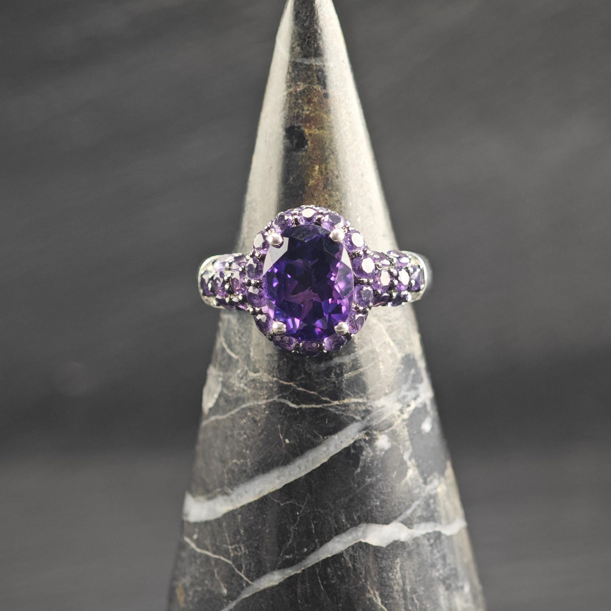 Amethyst Pave Sterling Silver Ring Sz 5 R6743