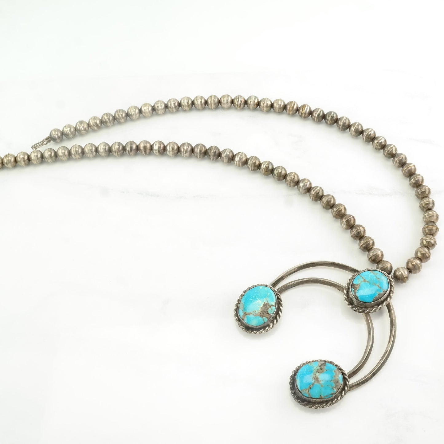 Southwest Sterling Silver Blue Kingman, Turquoise Naja Necklace