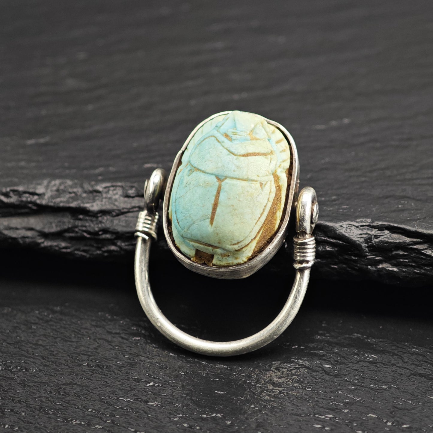 Egyptian Revival Scarab Rotatable Sterling Silver Ring Sz 5 1/2 R6702