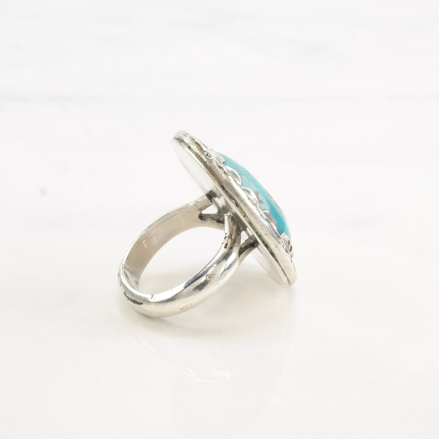 Southwest Silver Ring Turquoise Oval Sterling Size 6