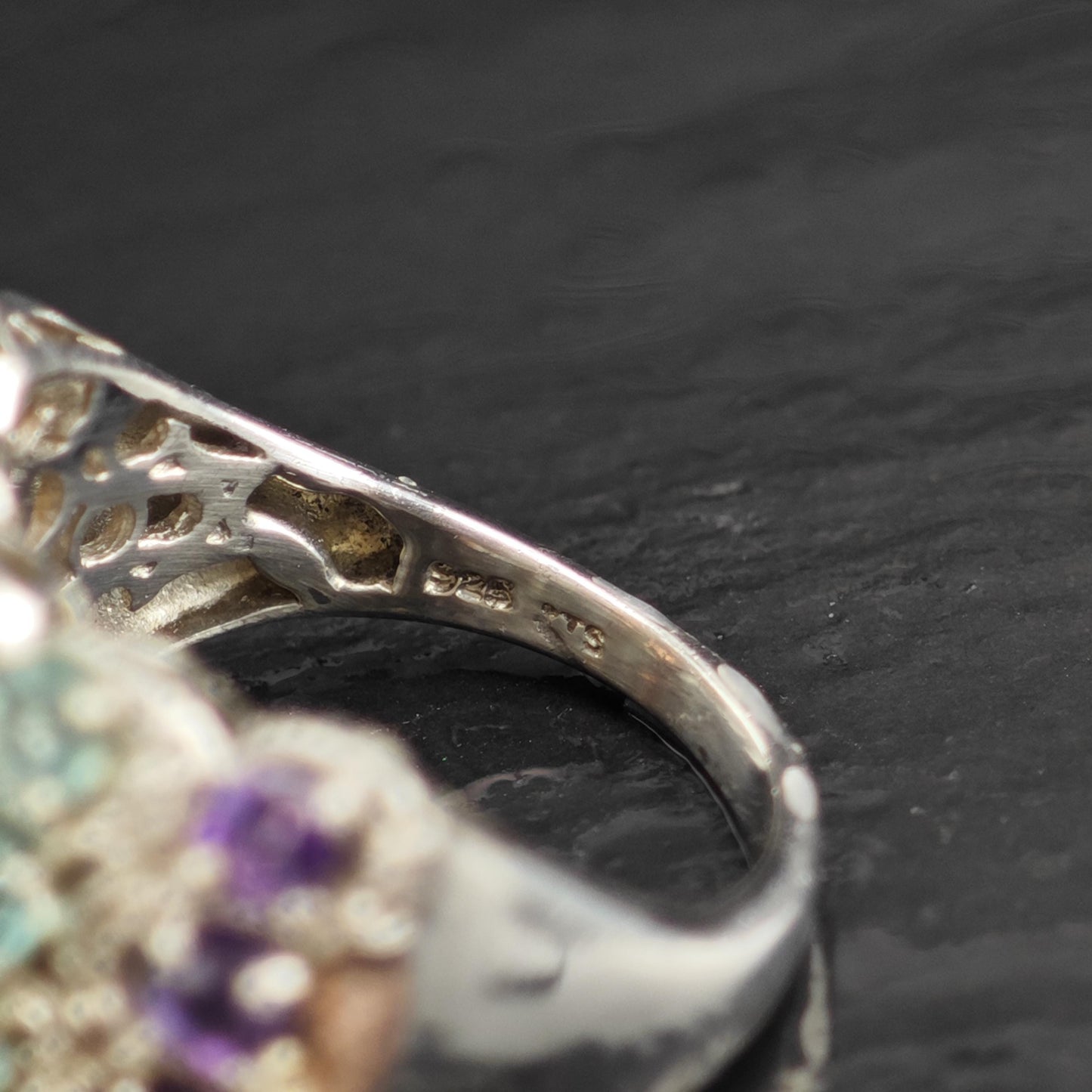 Rainbow Multistone Diamond Sterling Silver Ring Sz 8 R6557