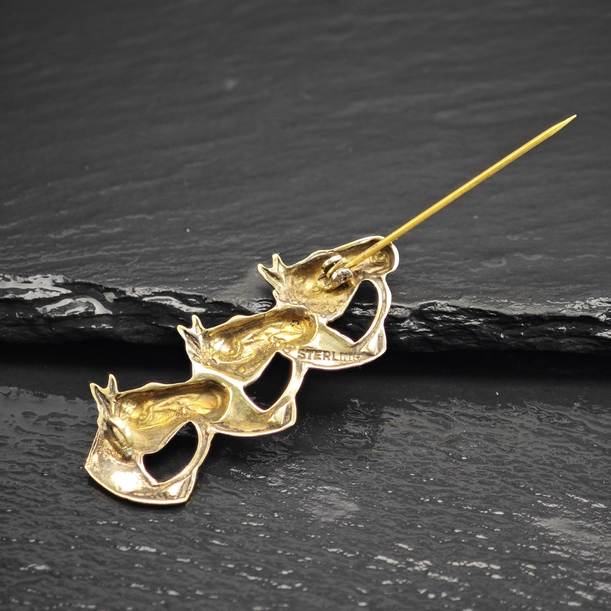 Gold Plated Horse Head Brooch Sterling Silver B2242