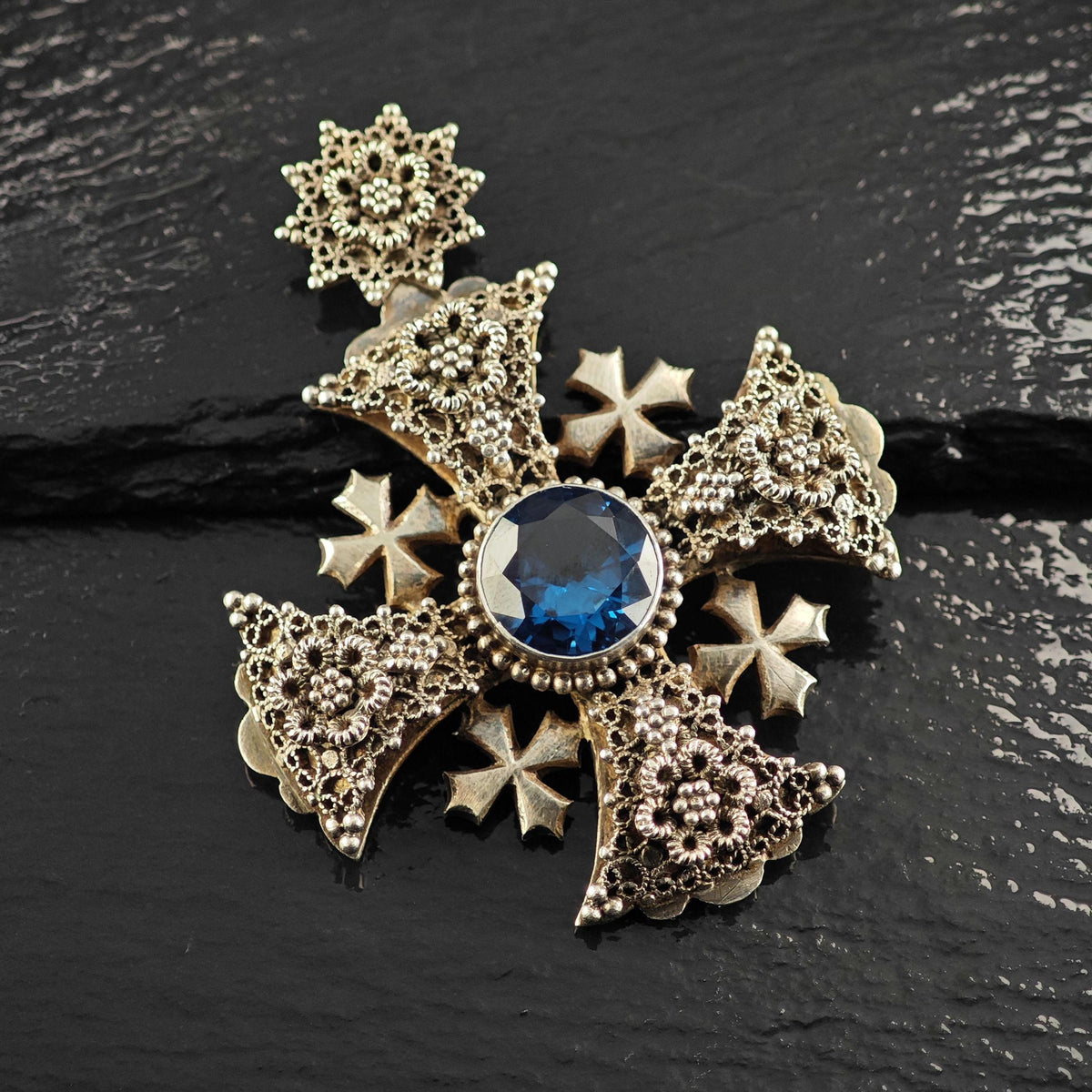 Jerusalem Cross Pendant Synthetic Spinel Sterling Silver P3154