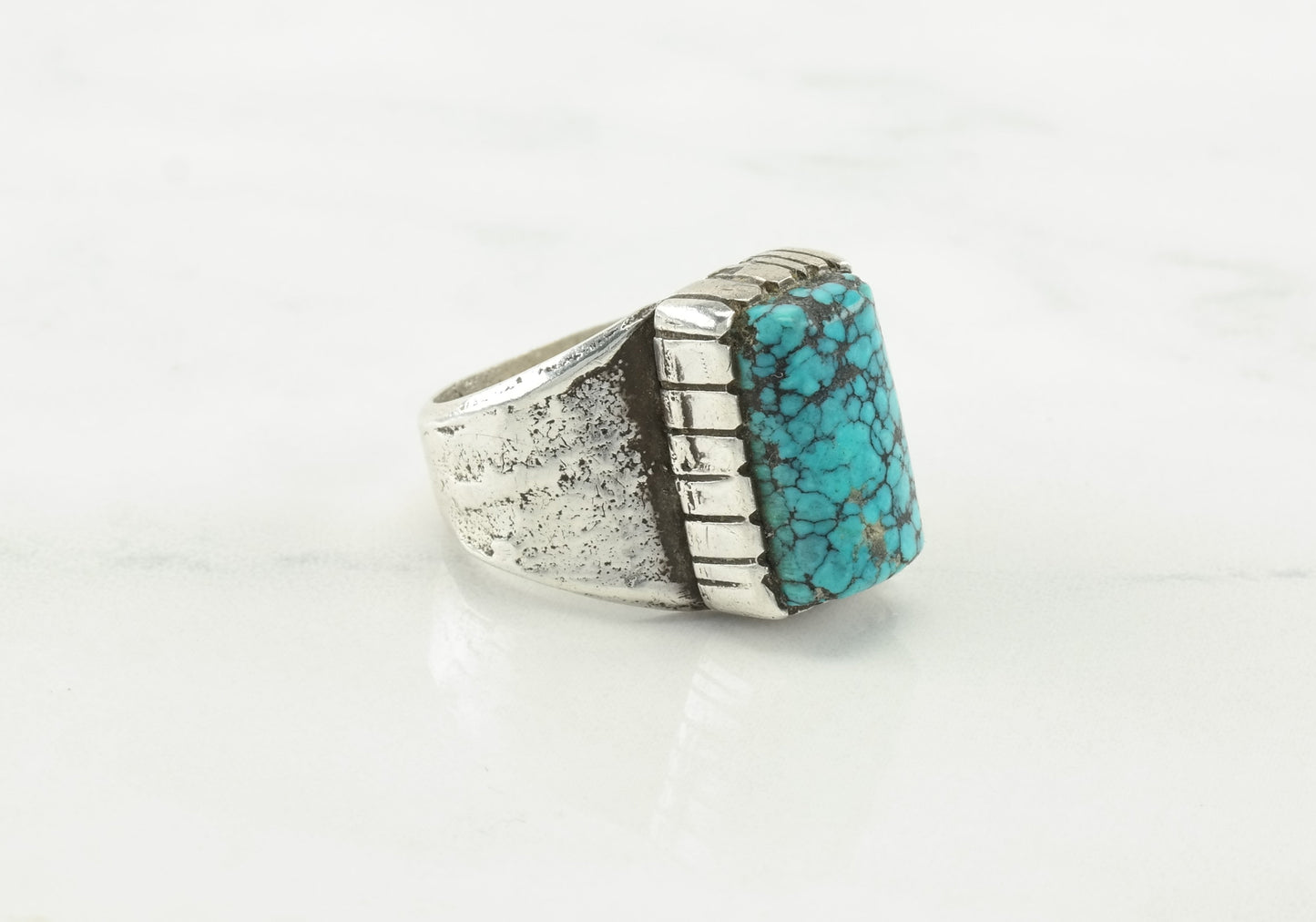 John Shopteese Silver Ring Cloud Mountain Turquoise Sterling Size 8