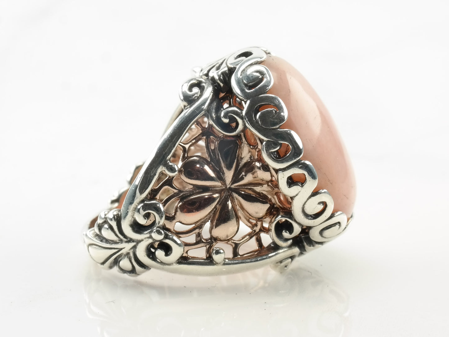 Relios Silver Ring Rhodonite Oval Copper Filigree Sterling Size 7 1/4