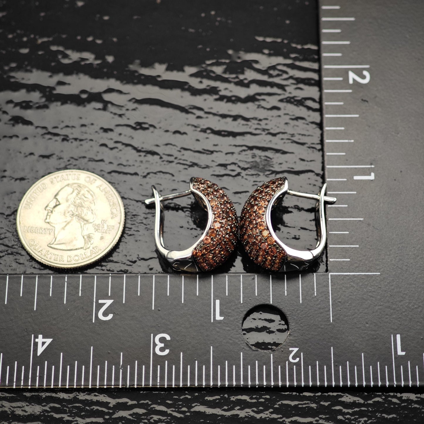 Pave, Brown CZ Stud/Huggie Sterling Silver Earrings ER3116