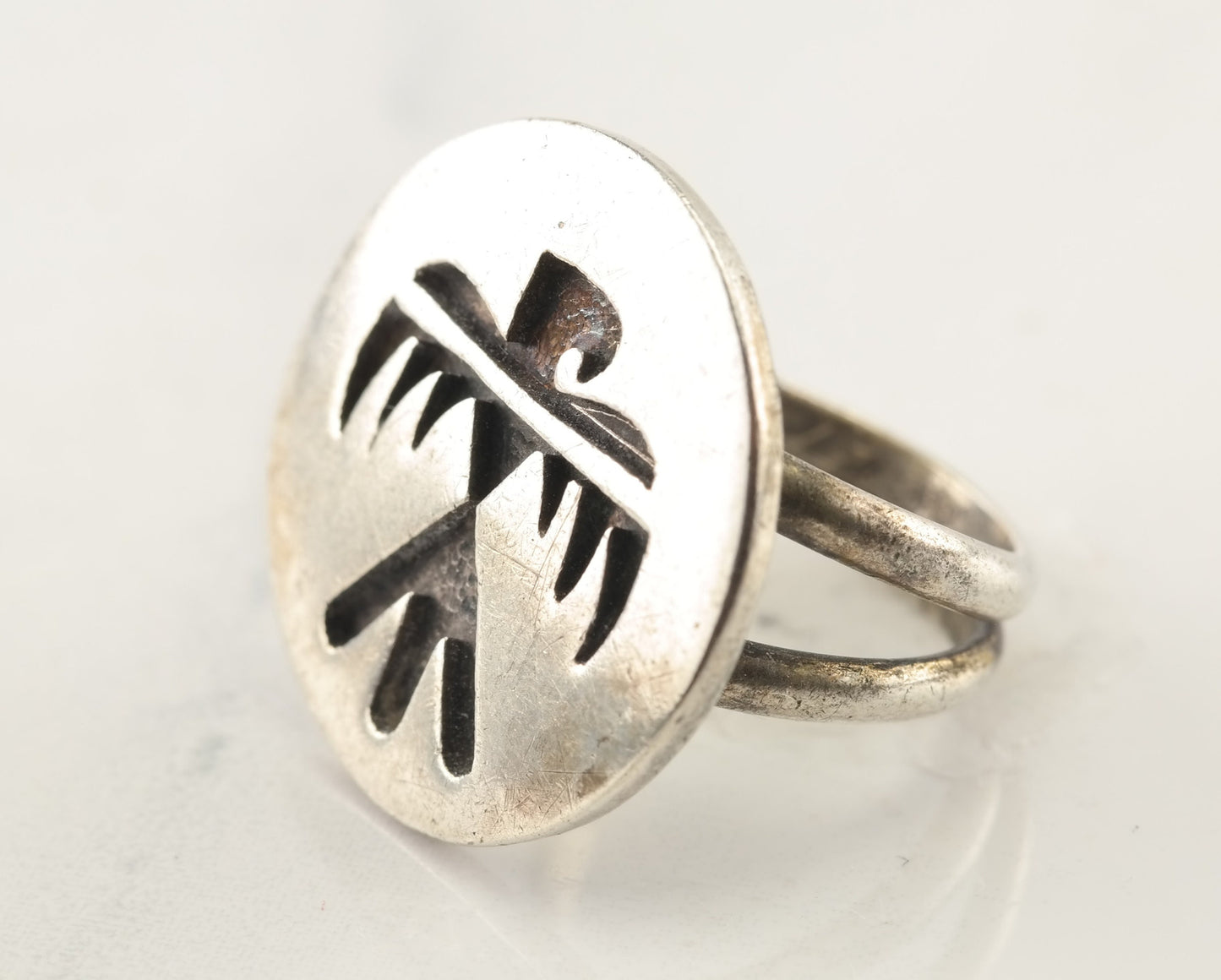 Native American Silver Ring Overlay Eagle Sterling Size 4 1/2