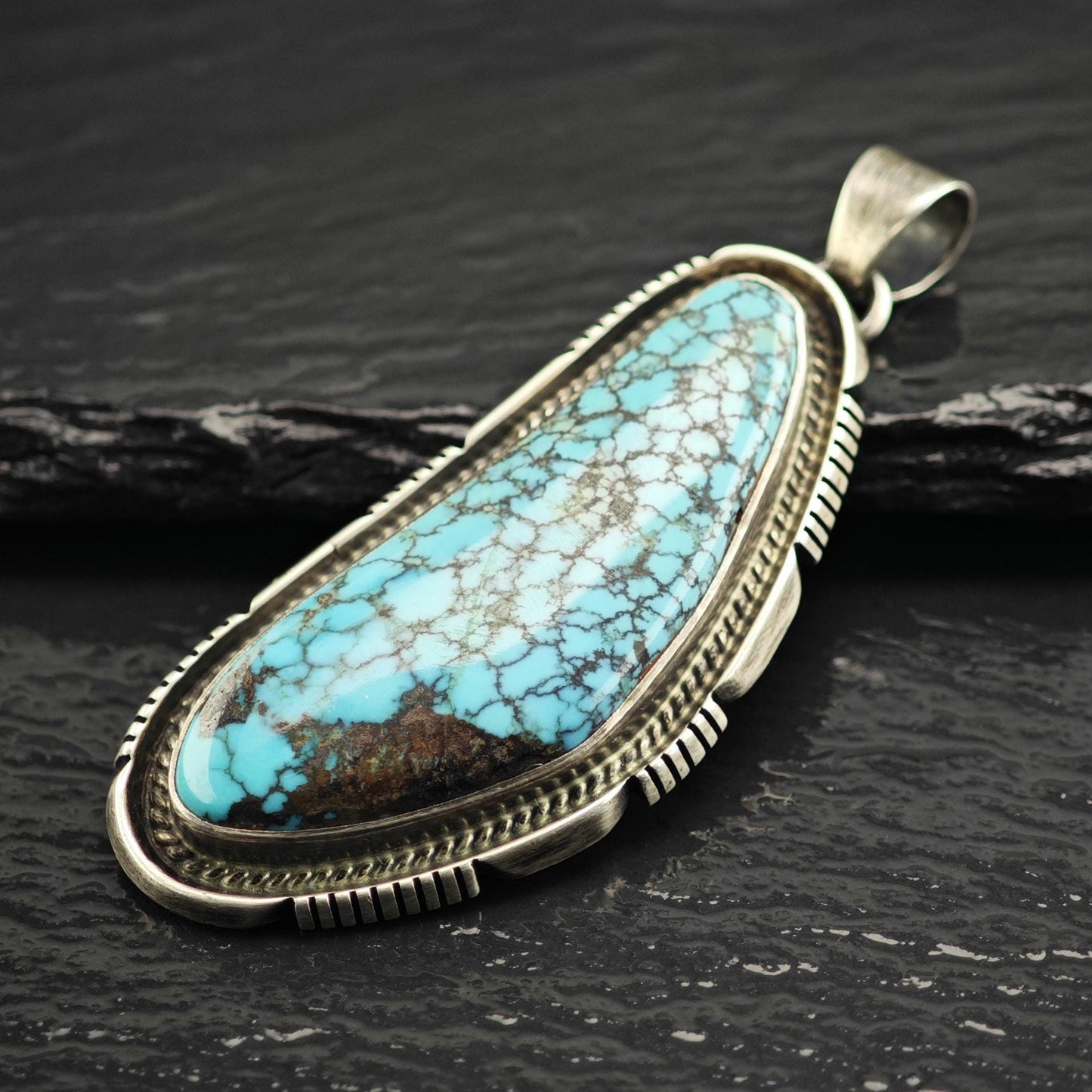 Michael Perry Spiderweb Turquoise Sterling Silver Pendant P3077