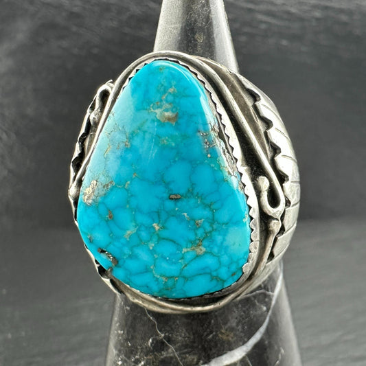 Lg Turquoise Ring Native Waterweb Design Sterling Silver R5791