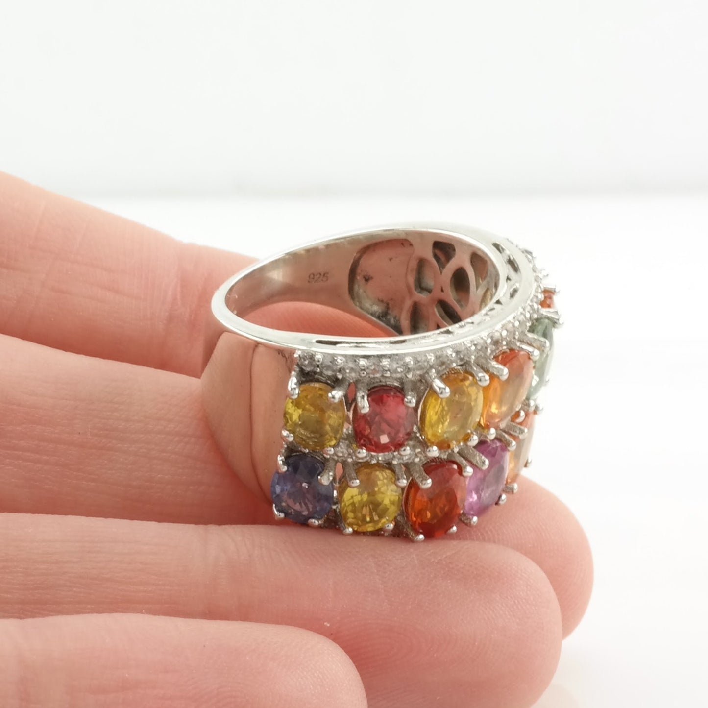 Sterling Silver Ring Sapphire Rainbow Multi Color Sz7 R4687