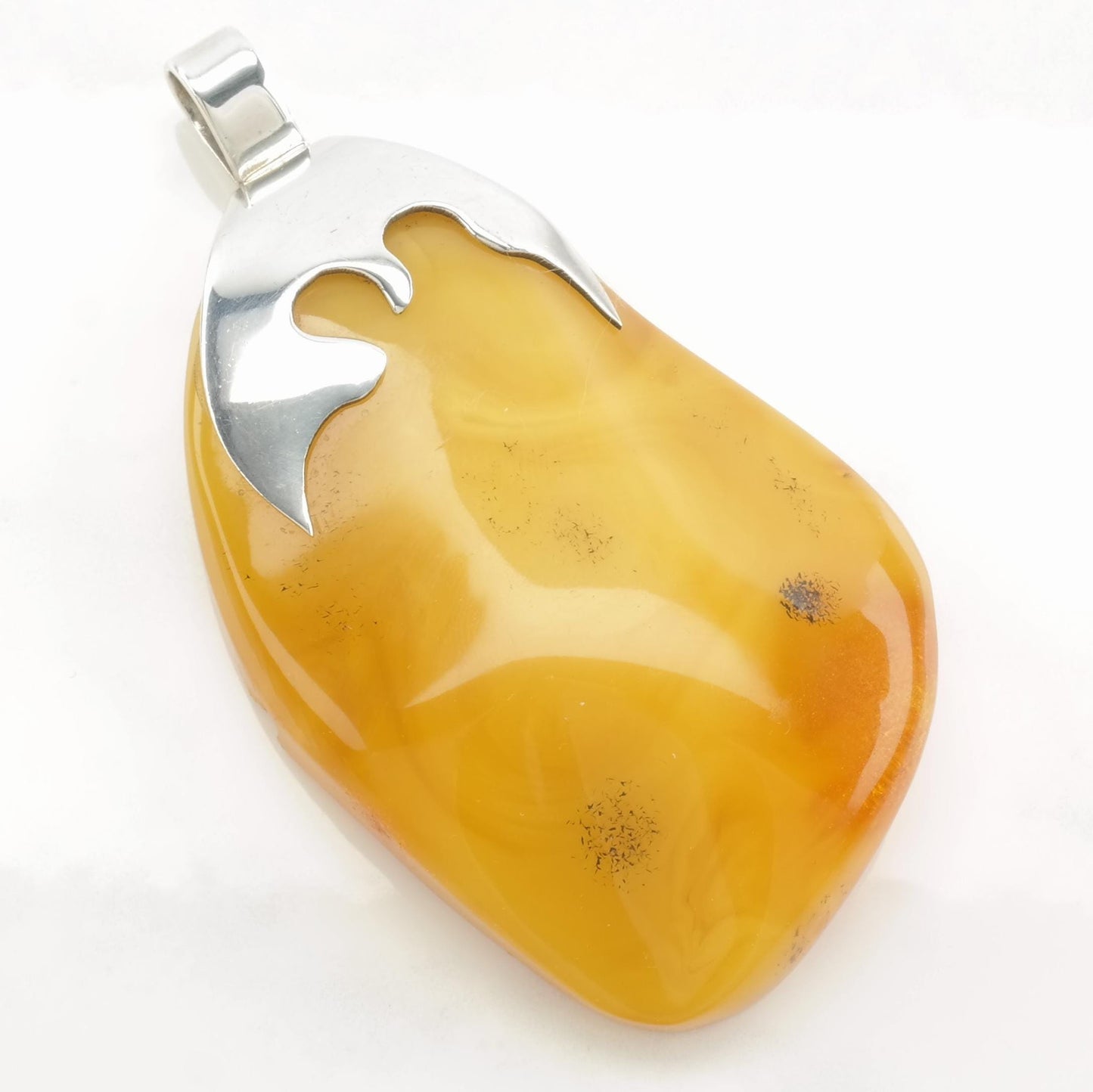Vintage Boho Butterscotch Amber Floating Sterling Silver Pendant
