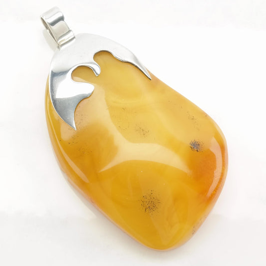 Vintage Boho Butterscotch Amber Floating Sterling Silver Pendant