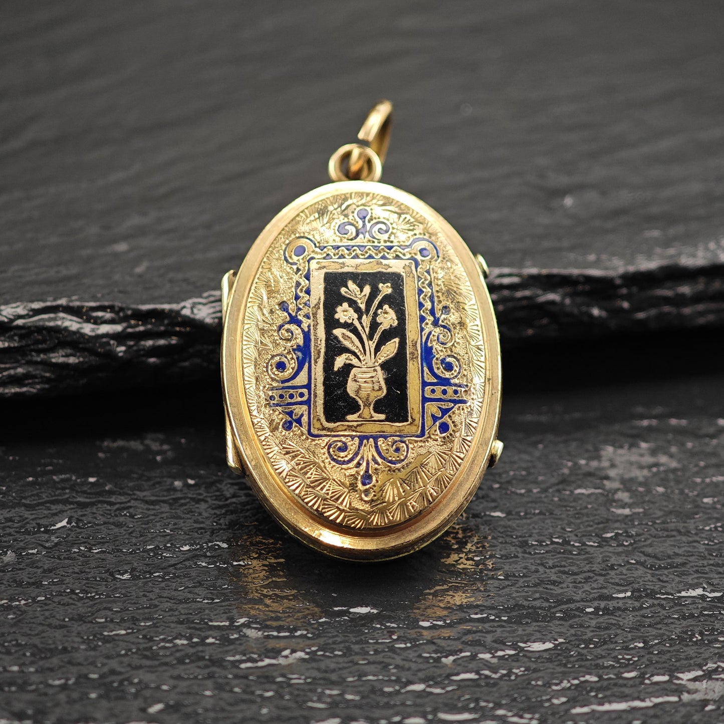 Antique Gold Filled Memorial Hair Locket Pendant Enamel, P3026
