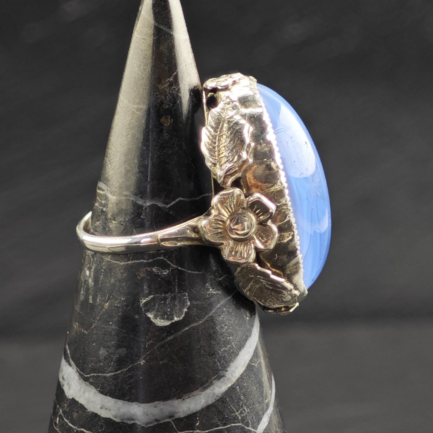 Art Nouveau Blue Stone Sterling Silver Ring Sz 5 1/2 R6738