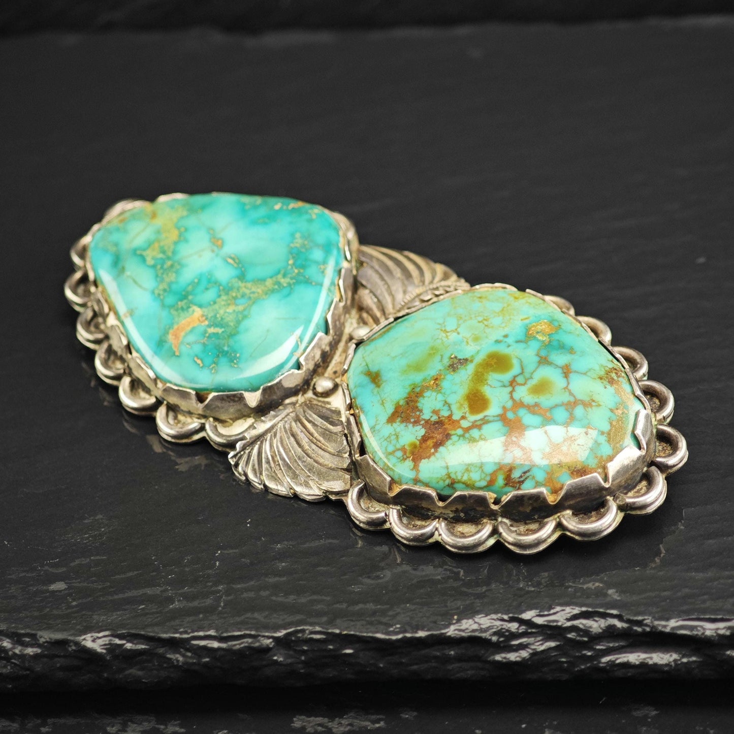 Native American Sterling Silver Brooch Natural Green Turquoise
