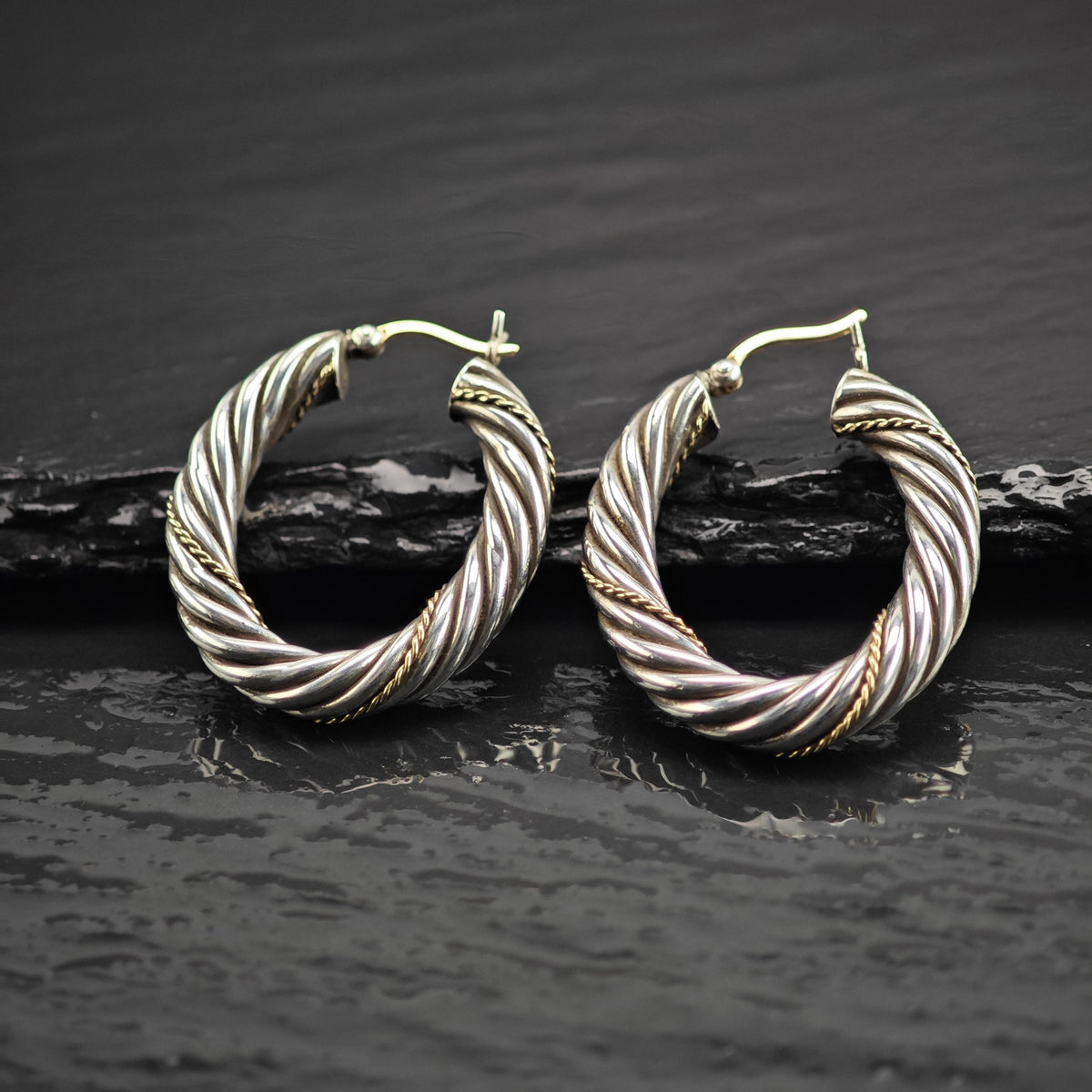Vintage Hoop 14k Accents and Posts Sterling Silver Earrings ER3234