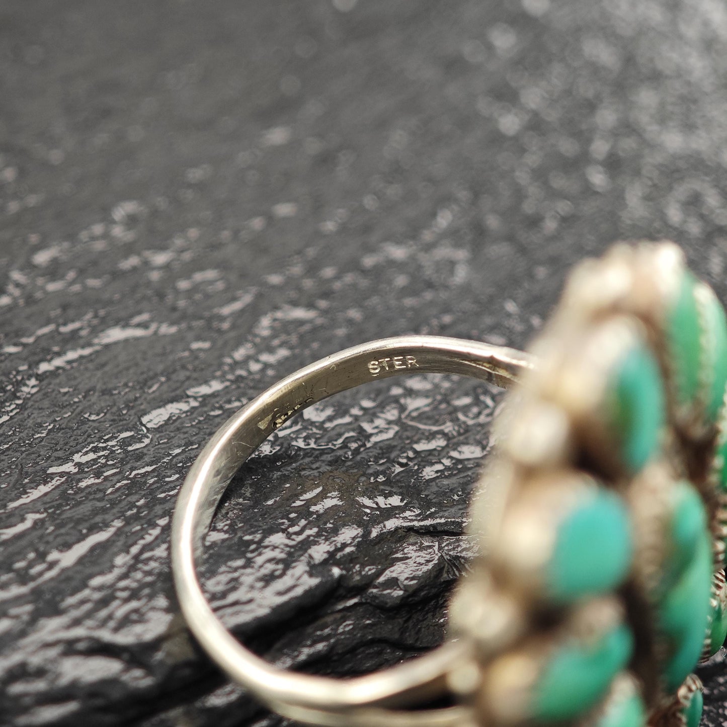 Green Turquoise Cluster Ring Native Sterling Silver R5795