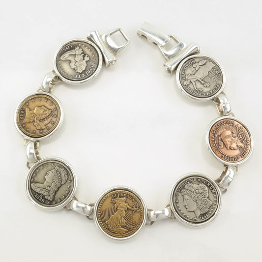 Designer Sterling Silver Link Bracelet Replica Coins