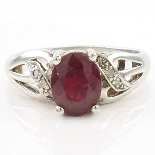 Vintage Sterling Silver Ring Lead Glass Filled Ruby, Diamond Pink Size 8