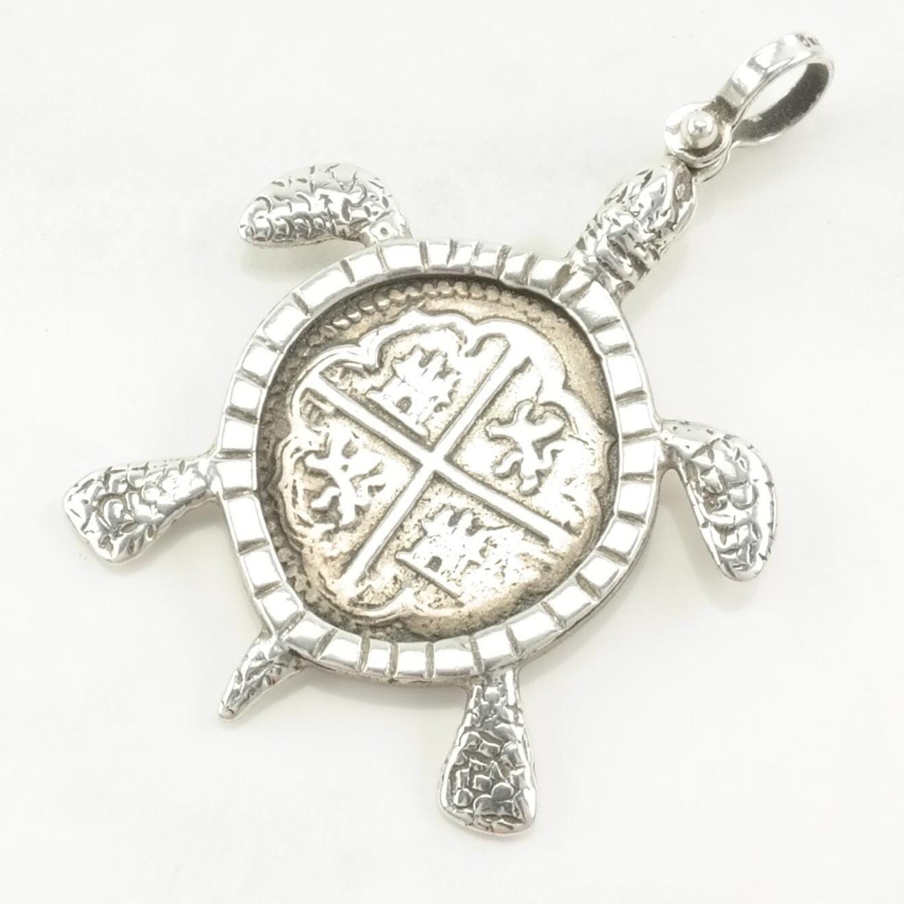 Vintage Turtle Crest, Coin Sterling Silver Pendant