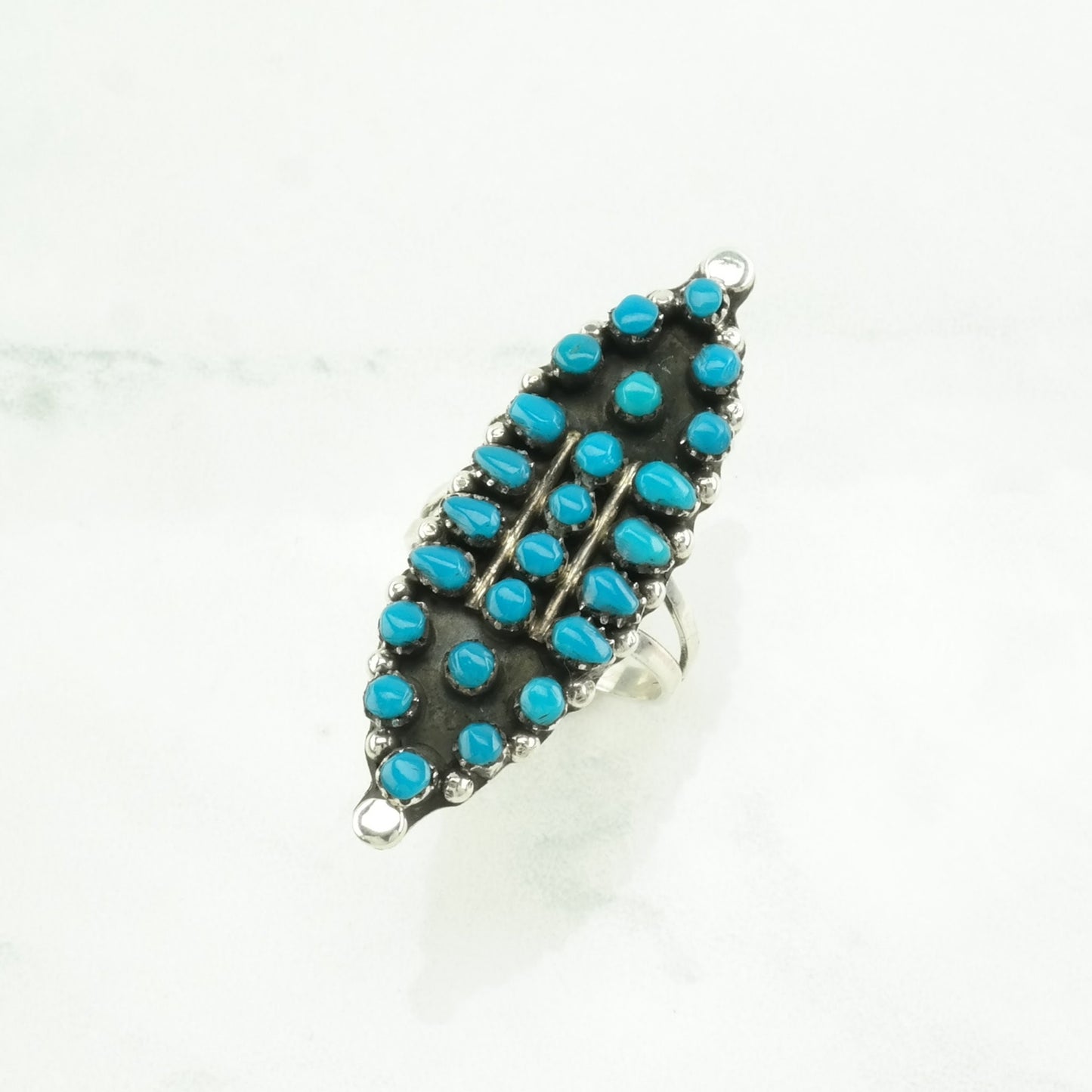 Southwest Silver Ring Block Turquoise Cluster Sterling Blue Size 7 1/4