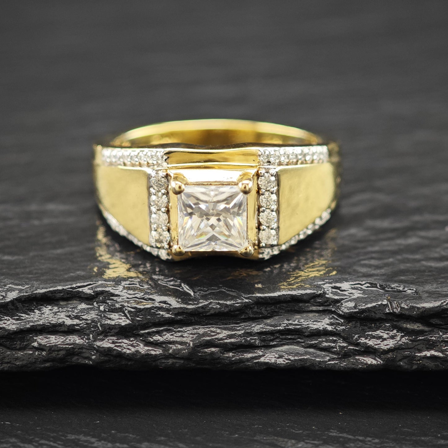 Moissanite 14K Gold Plated Ring Sterling Silver Sz 10 R6153