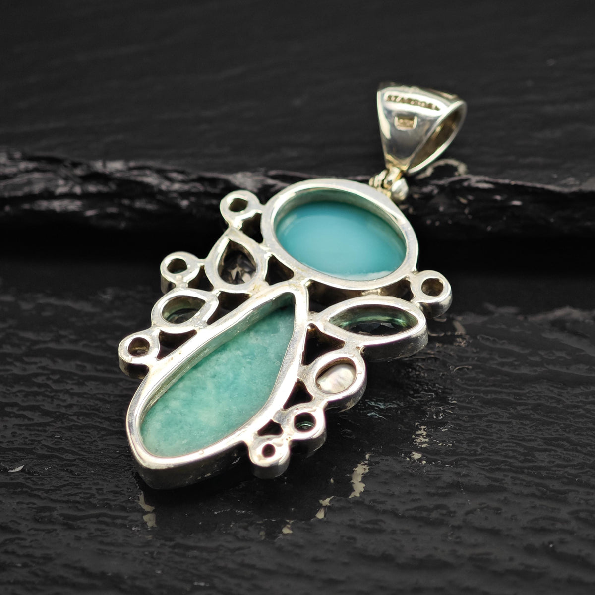 Starborn Amazonite Apatite Cluster Sterling Silver Pendant P3094