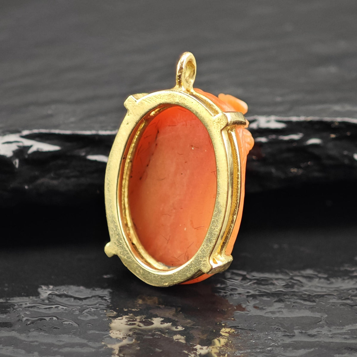 Antique Coral Cameo 14K Gold Charm P3104