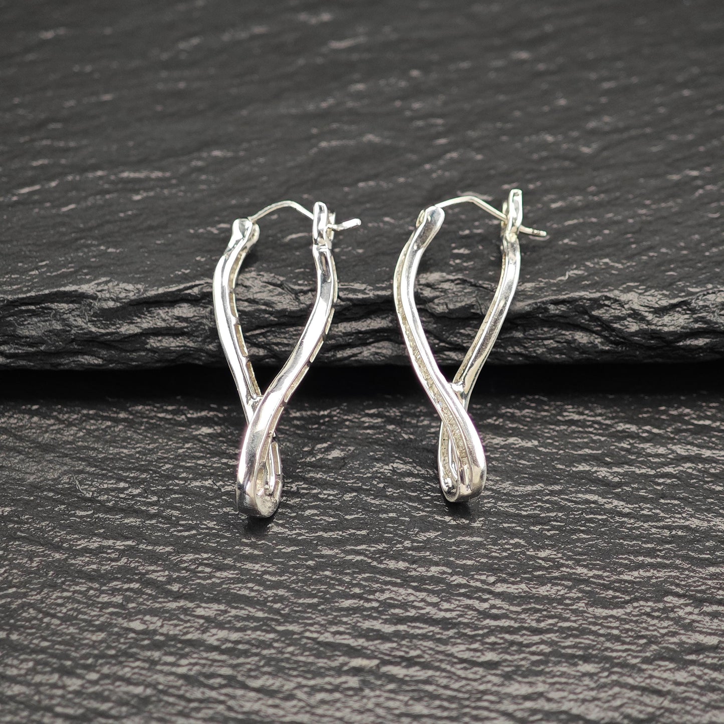 JWBR White Diamonds Abstract Hinged Earrings Sterling Silver