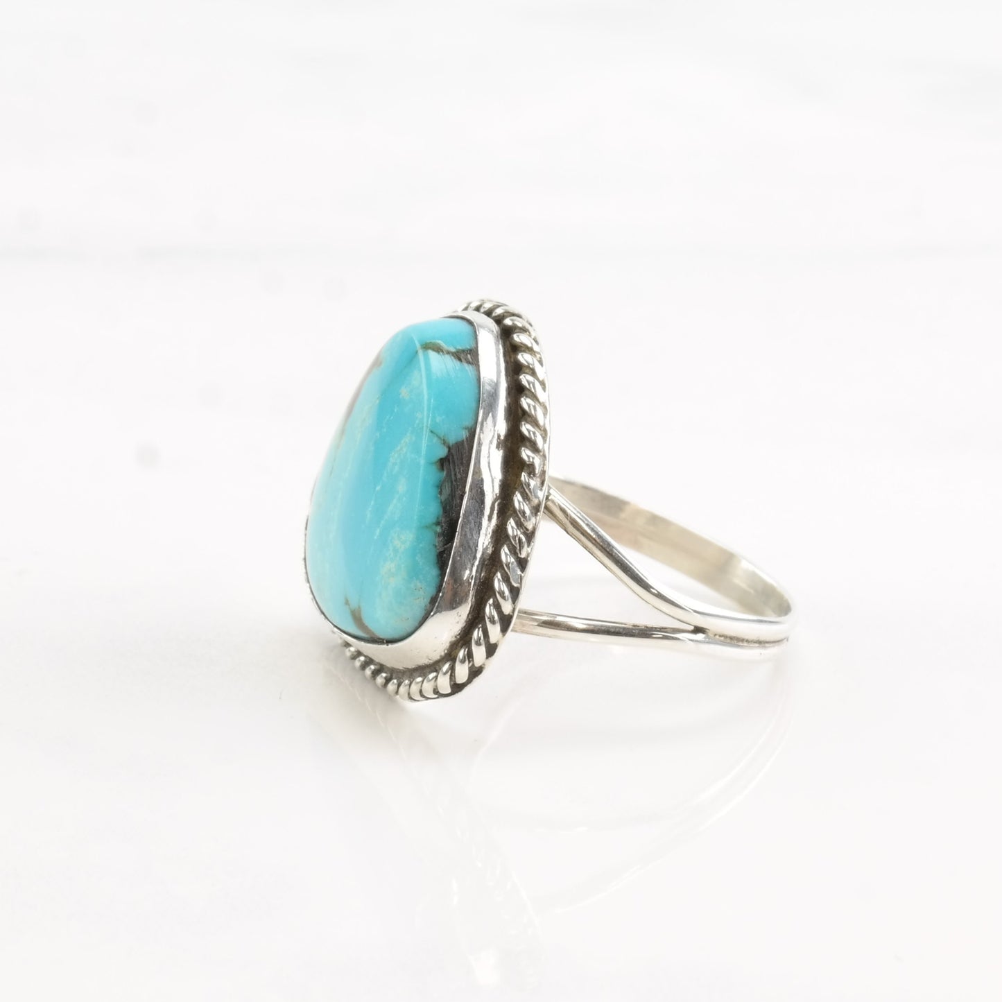 Vintage Southwest Silver Ring Turquoise Triangle Sterling Size 8