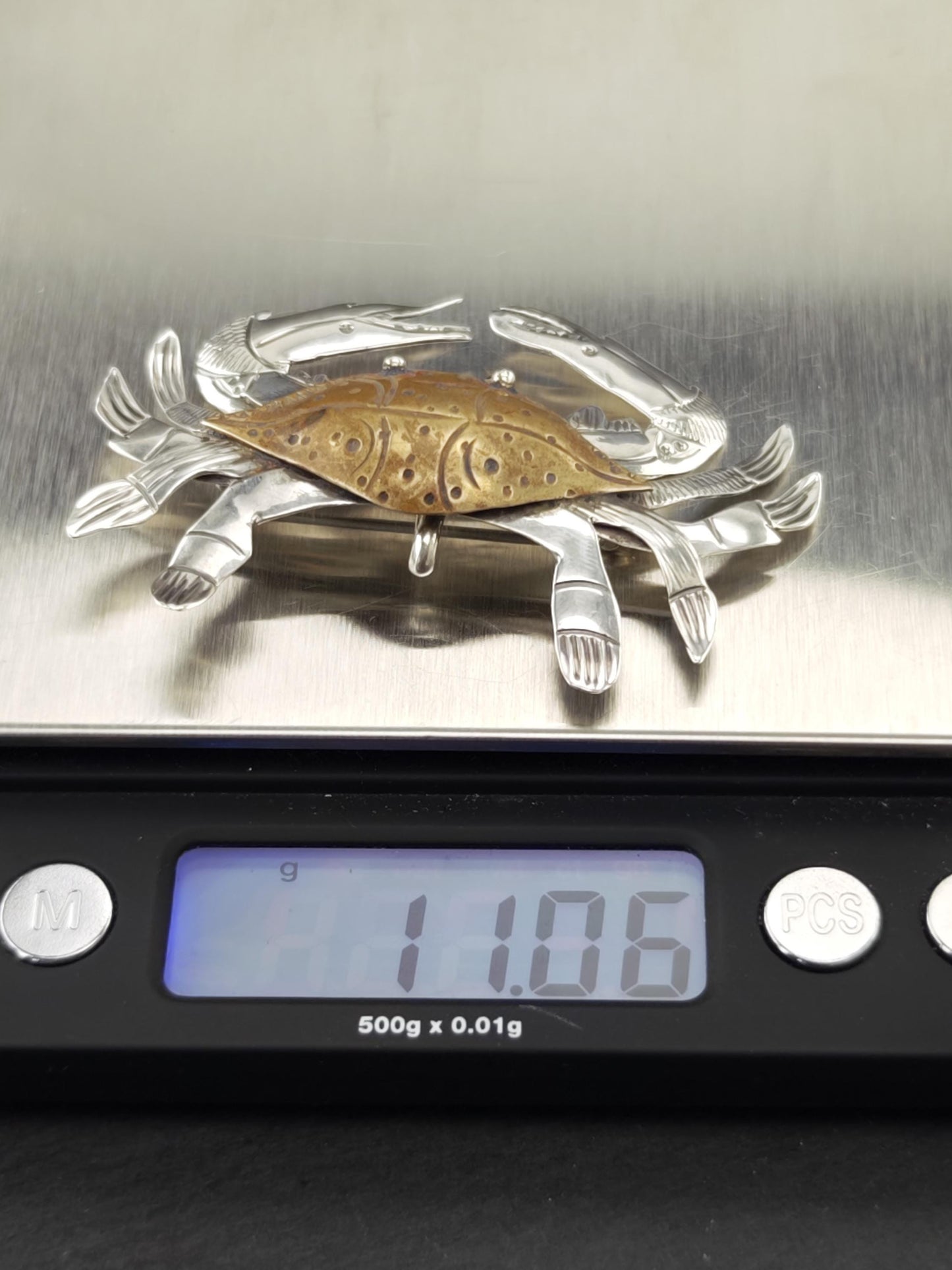 Studio Brass, Gold Tone Crab Brooch/Pendant Sterling Silver