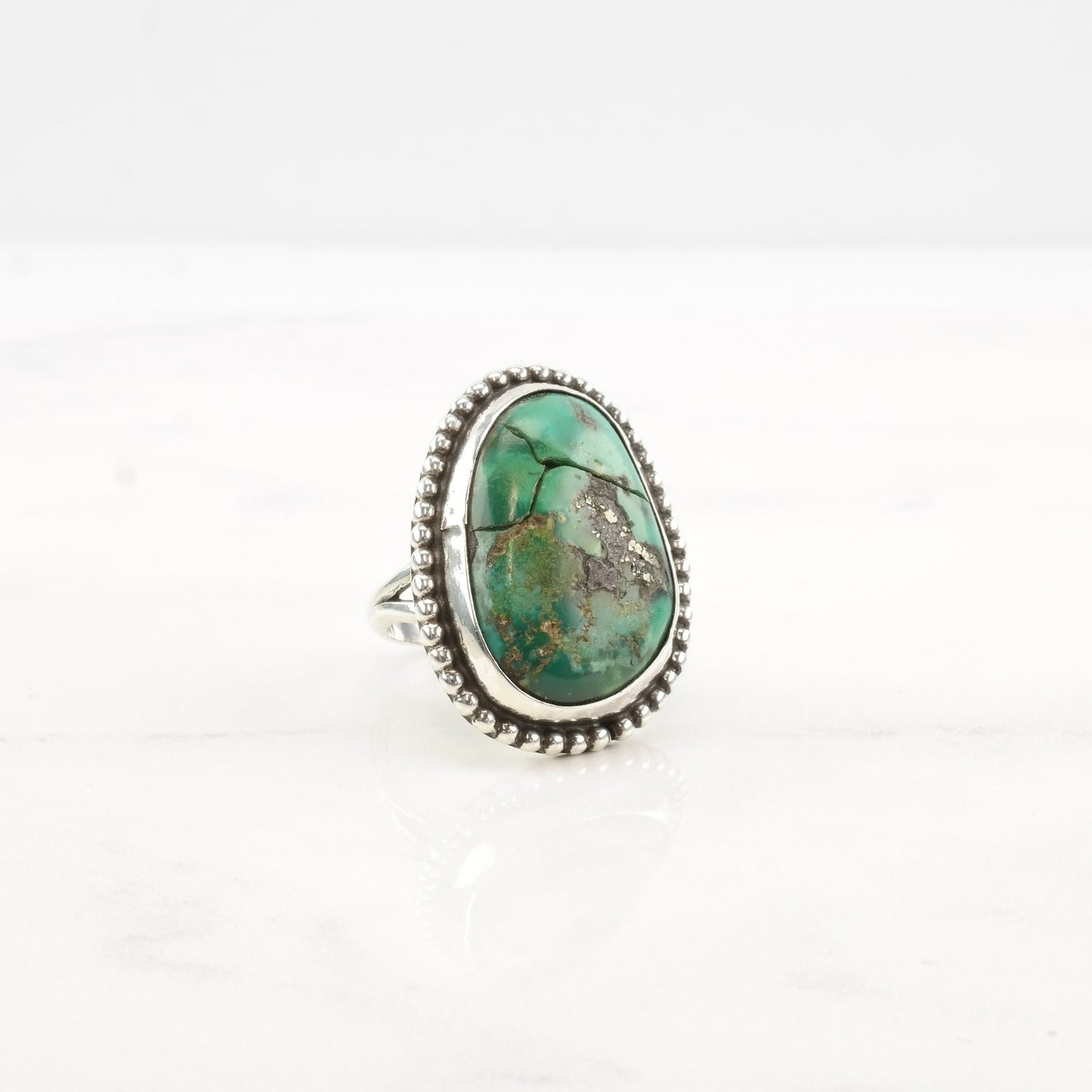 Native American Silver Ring Cracked Turquoise Sterling Size 8 1/2