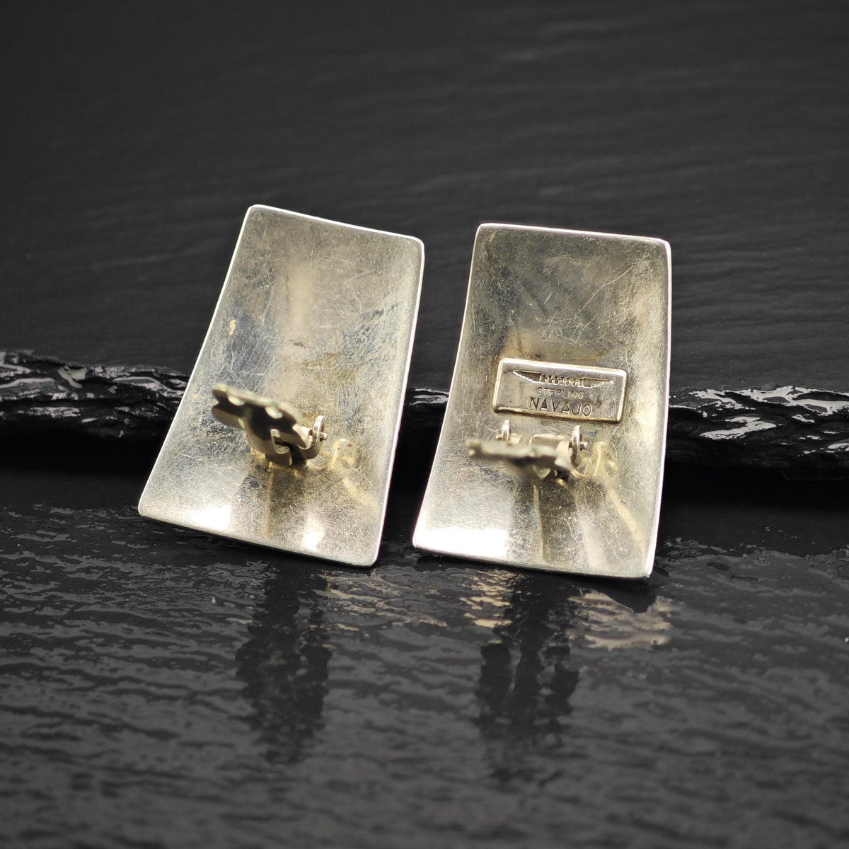 Vintage Navajo, Native American Geometric Sterling Silver Clip On Earrings ER3203