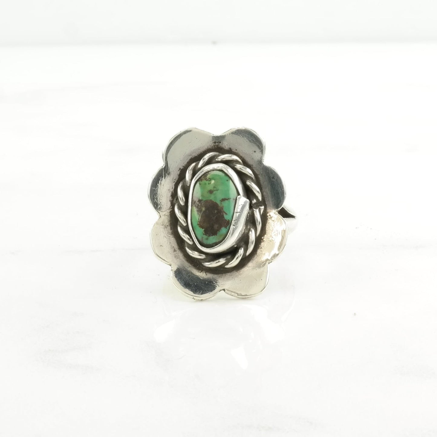 Sterling Silver Ring Turquoise Floral Green Size 6 1/4