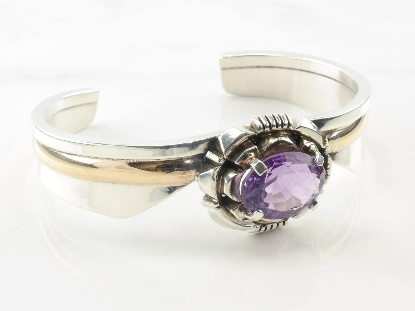 Sterling Silver Amethyst Gold Accent Cuff Bracelet