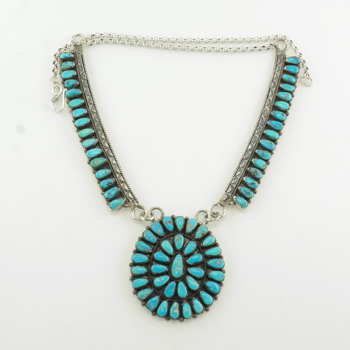 Native American Sterling Silver Blue Turquoise Cluster Necklace