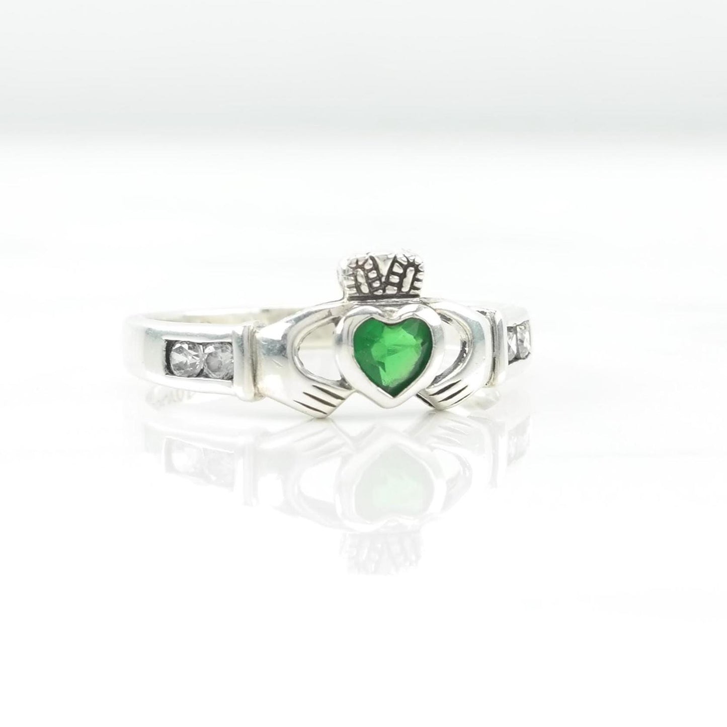 Vintage Solvar Claddagh Sterling Silver Ring Heart Green Size 7