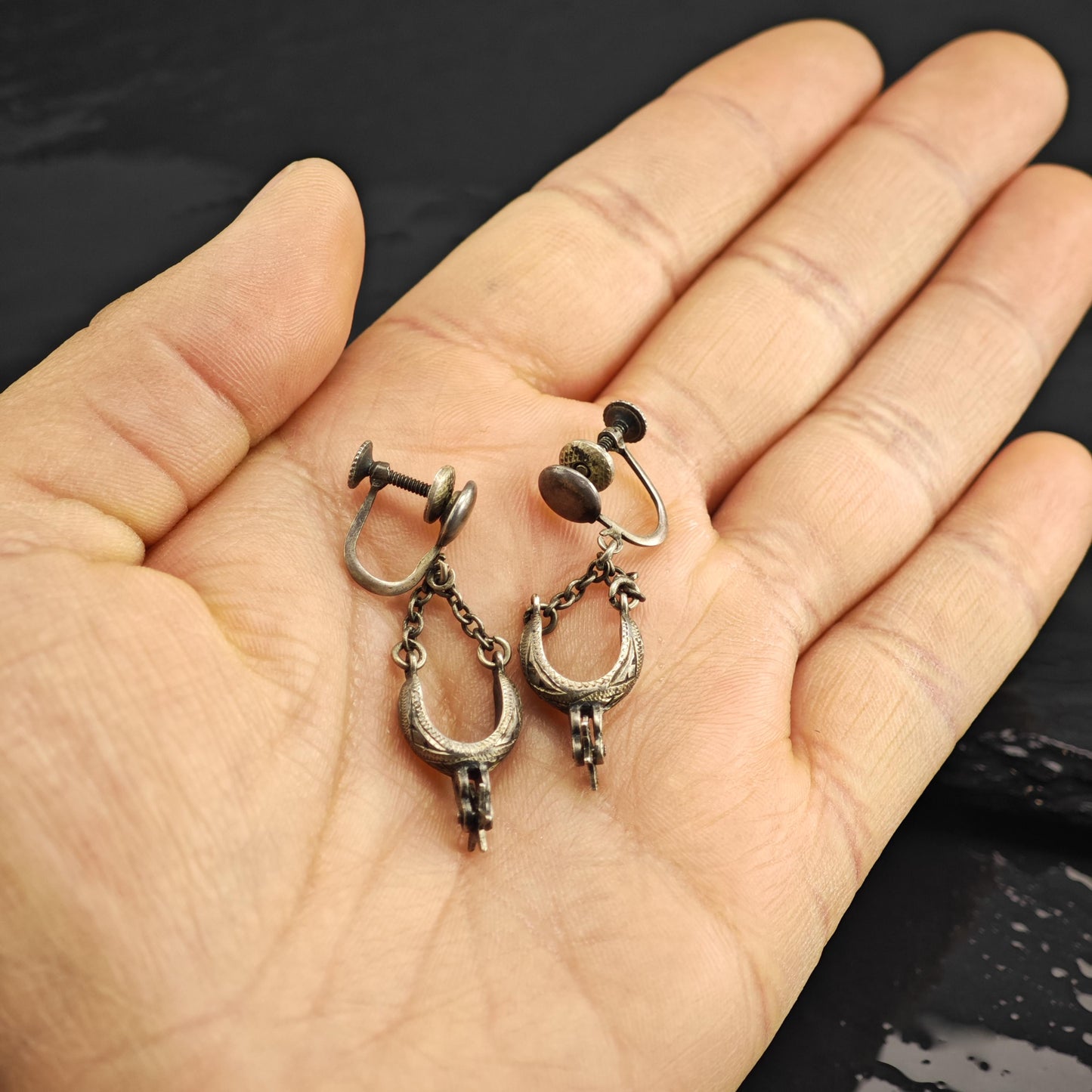 Antique Stirrups Equestrian Screw Back Sterling Silver Earrings ER3166