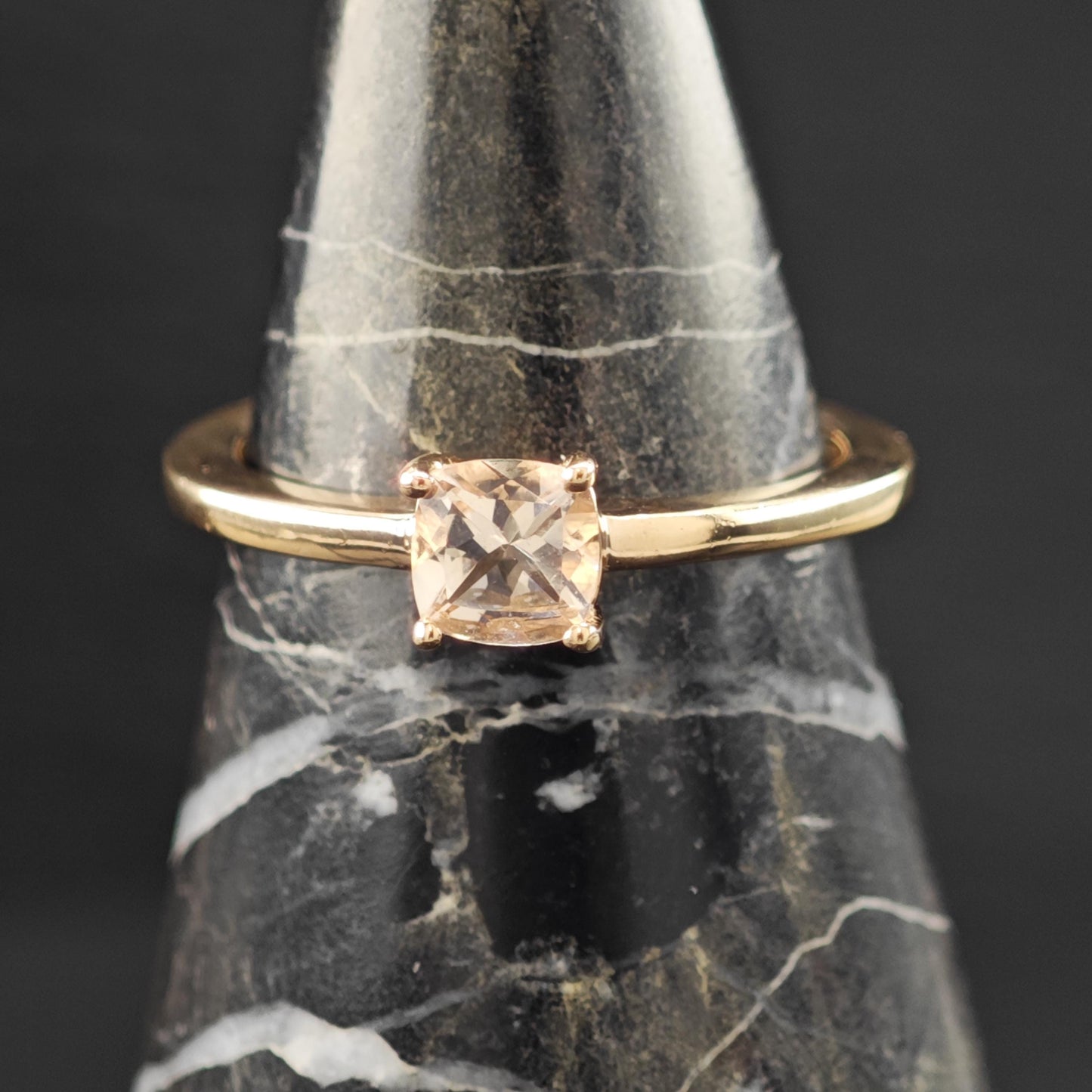 Natural Morganite Princess Cut Minimalist 14K Rose Gold Plated Ring Sterling Silver Sz 7 R6173