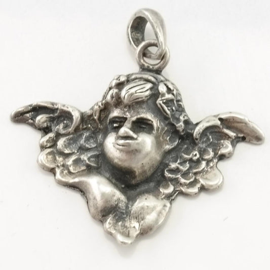 Vintage Cupid Bust Sterling Silver Pendant