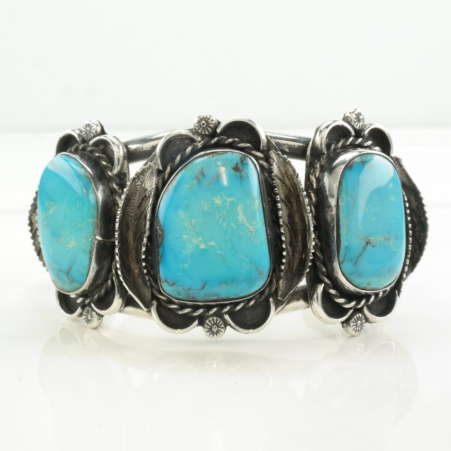 Southwest Sterling Silver Turquoise Leaf Cuff Bracelet