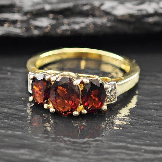 Natural Garnet 14K Gold Plated Ring Sterling Silver Sz 6 R6164