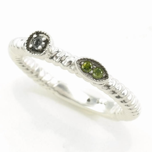 Vintage Sterling Silver Ring Black Diamond Green Diamond Size 7 1/4