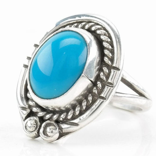 Vintage Native American Sterling Silver Ring Turquoise Blue Size 7 1/2